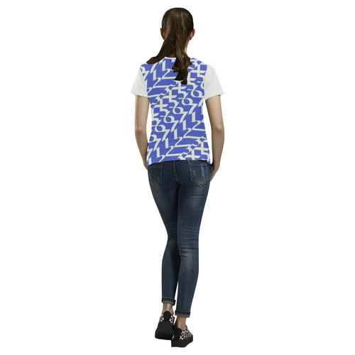 NUMBERS Collection Women 1234567  Batwing Sleeved Blouse Tee blu/wht All Over Print T-Shirt for Women (USA Size) (Model T40)