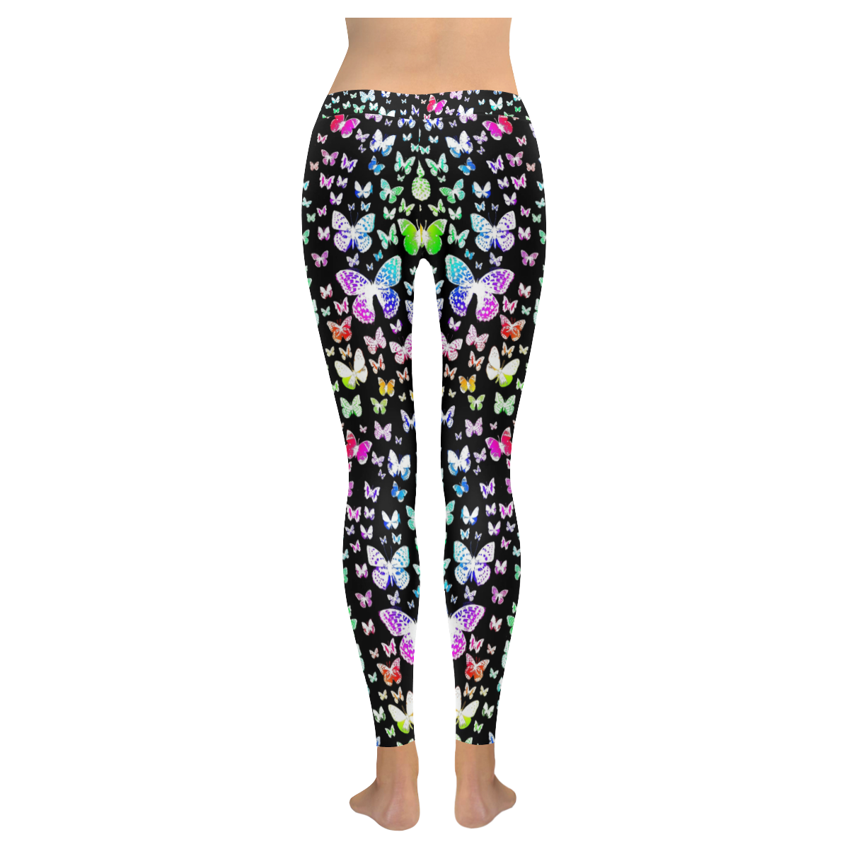 Rainbow Butterflies Women's Low Rise Leggings (Invisible Stitch) (Model L05)