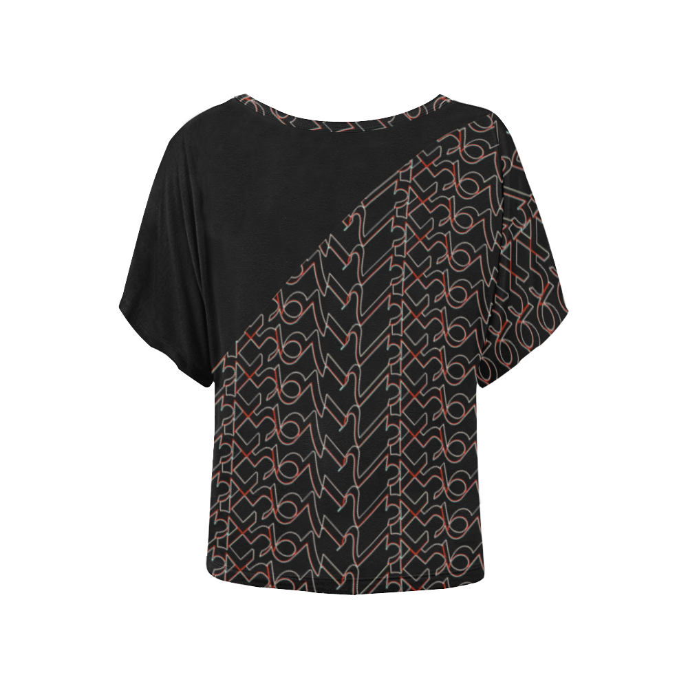 NUMBERS Collection Women 1234567  Batwing Sleeved Blouse Tee Blk/red Women's Batwing-Sleeved Blouse T shirt (Model T44)