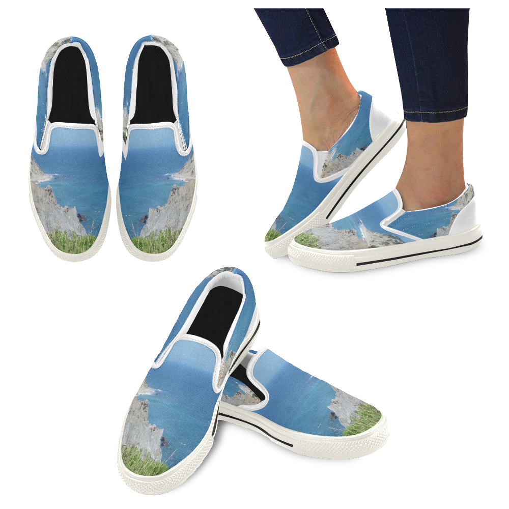 Block Island Bluffs - Block Island, Rhode Island Women's Slip-on Canvas Shoes/Large Size (Model 019)