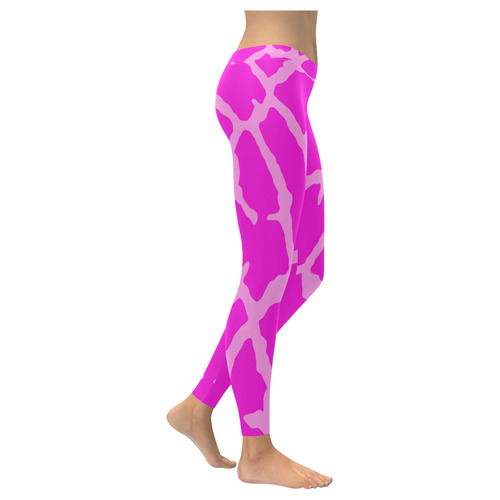 Pink Giraffe Print Women's Low Rise Leggings (Invisible Stitch) (Model L05)