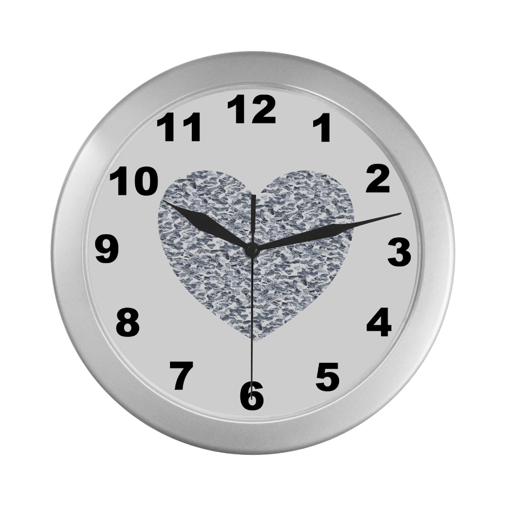 Diamond Heart Silver Color Wall Clock