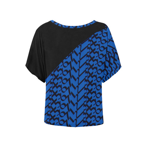 NUMBERS Collection Women 1234567  Batwing Sleeved Blouse Tee  Blk/ocean blu Women's Batwing-Sleeved Blouse T shirt (Model T44)