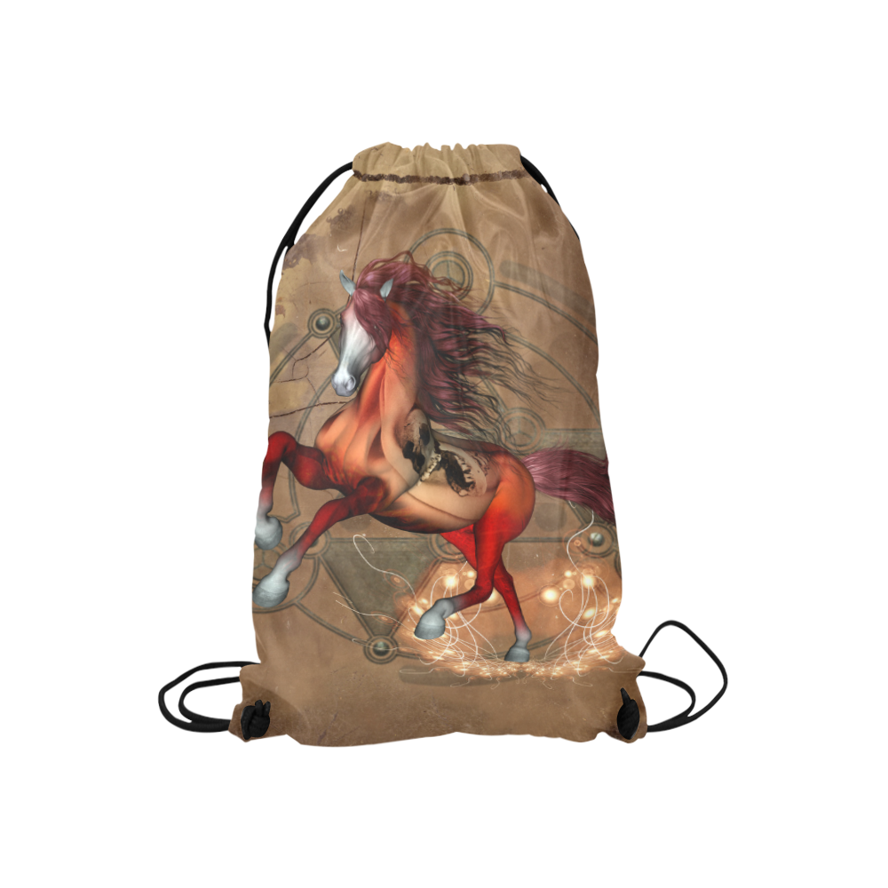 Wonderful horse with skull, red colors Small Drawstring Bag Model 1604 (Twin Sides) 11"(W) * 17.7"(H)