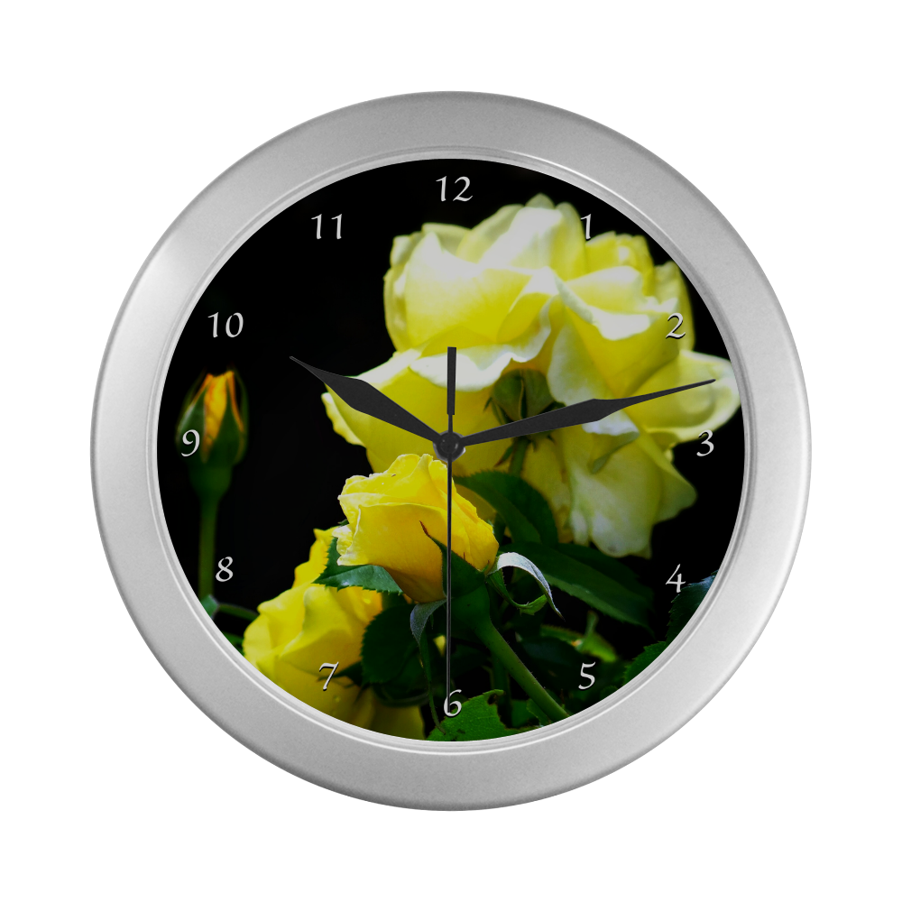 yellow rose clock Silver Color Wall Clock