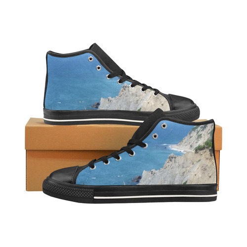 Block Island Bluffs - Block Island, Rhode Island Men’s Classic High Top Canvas Shoes /Large Size (Model 017)