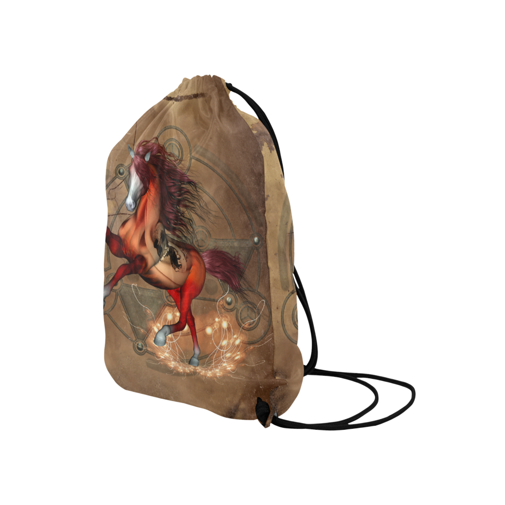 Wonderful horse with skull, red colors Medium Drawstring Bag Model 1604 (Twin Sides) 13.8"(W) * 18.1"(H)
