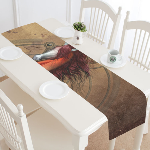 Wonderful horse with skull, red colors Table Runner 14x72 inch