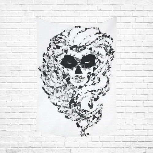 Sugar Skull Black White Low Poly Geometric Cotton Linen Wall Tapestry 60"x 90"