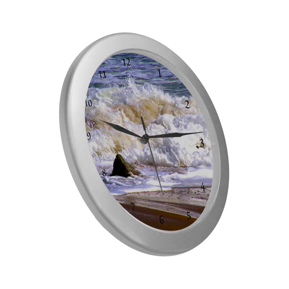 Waves on the shore Silver Color Wall Clock