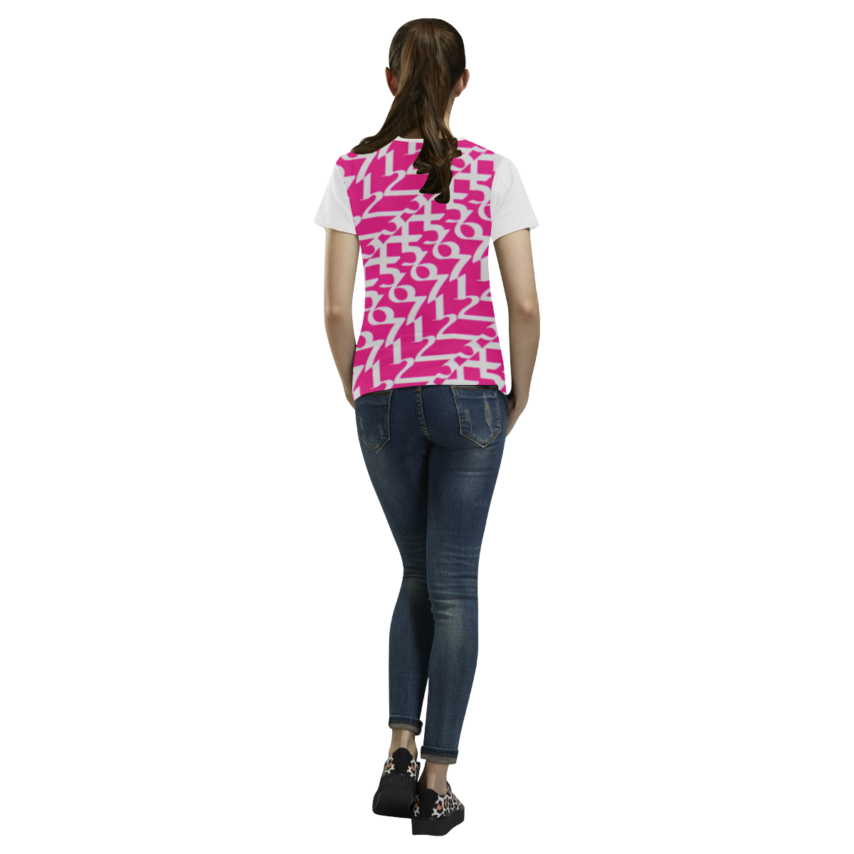 NUMBERS Collection Women 1234567  Batwing Sleeved Blouse Tee Pink All Over Print T-Shirt for Women (USA Size) (Model T40)