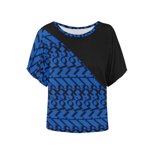 NUMBERS Collection Women 1234567  Batwing Sleeved Blouse Tee  Blk/ocean blu Women's Batwing-Sleeved Blouse T shirt (Model T44)