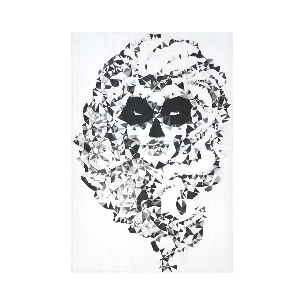Sugar Skull Black White Low Poly Geometric Cotton Linen Wall Tapestry 60"x 90"