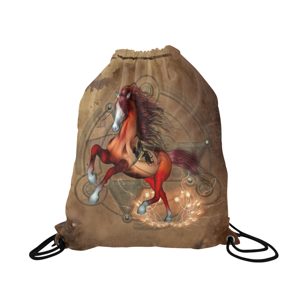 Wonderful horse with skull, red colors Large Drawstring Bag Model 1604 (Twin Sides)  16.5"(W) * 19.3"(H)