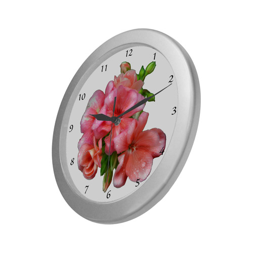 pink flowers clock Silver Color Wall Clock