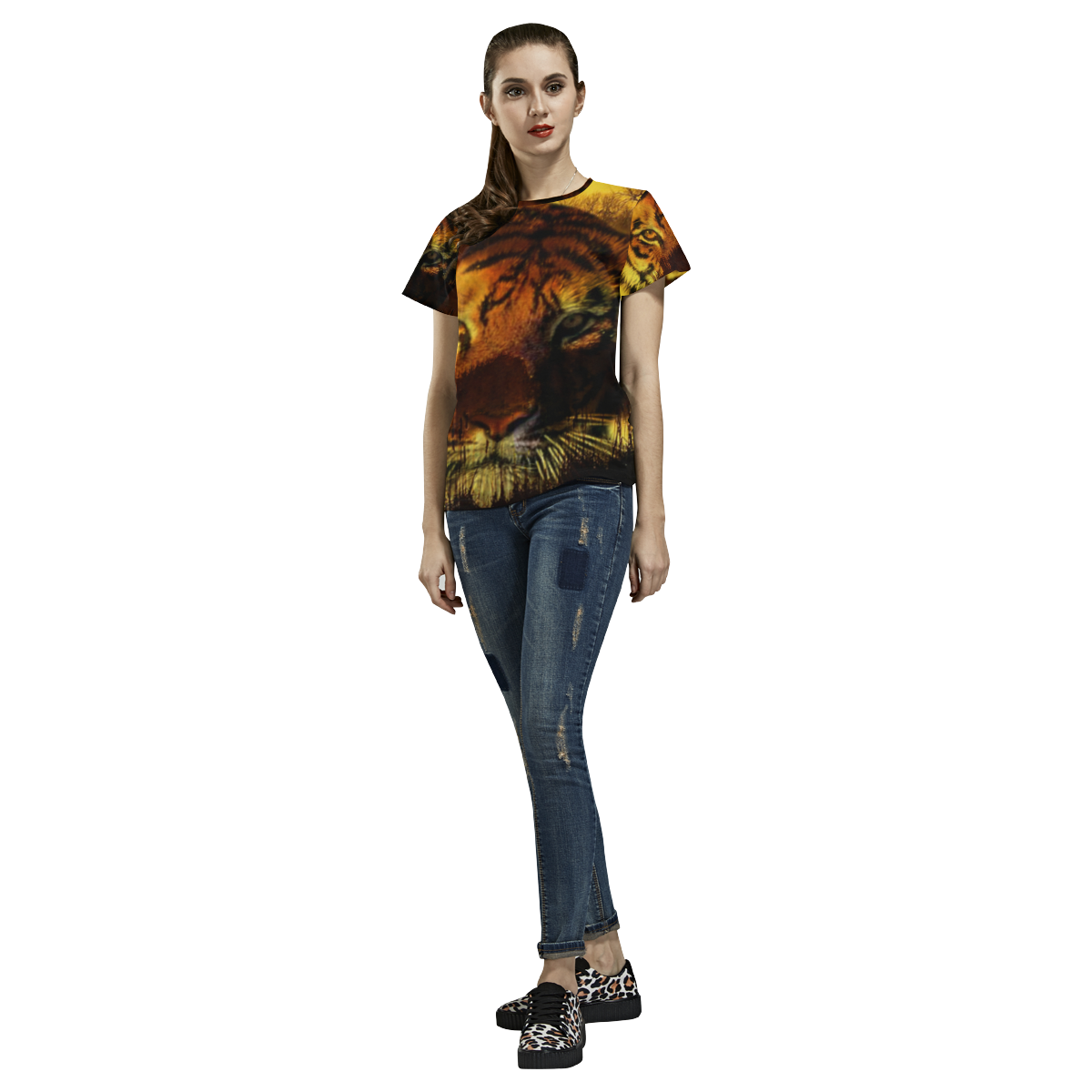 Tiger Face All Over Print T-Shirt for Women (USA Size) (Model T40)