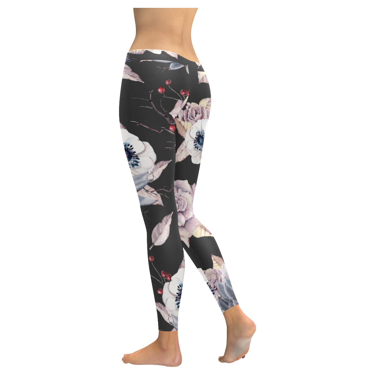 Halloween Floral Women's Low Rise Leggings (Invisible Stitch) (Model L05)