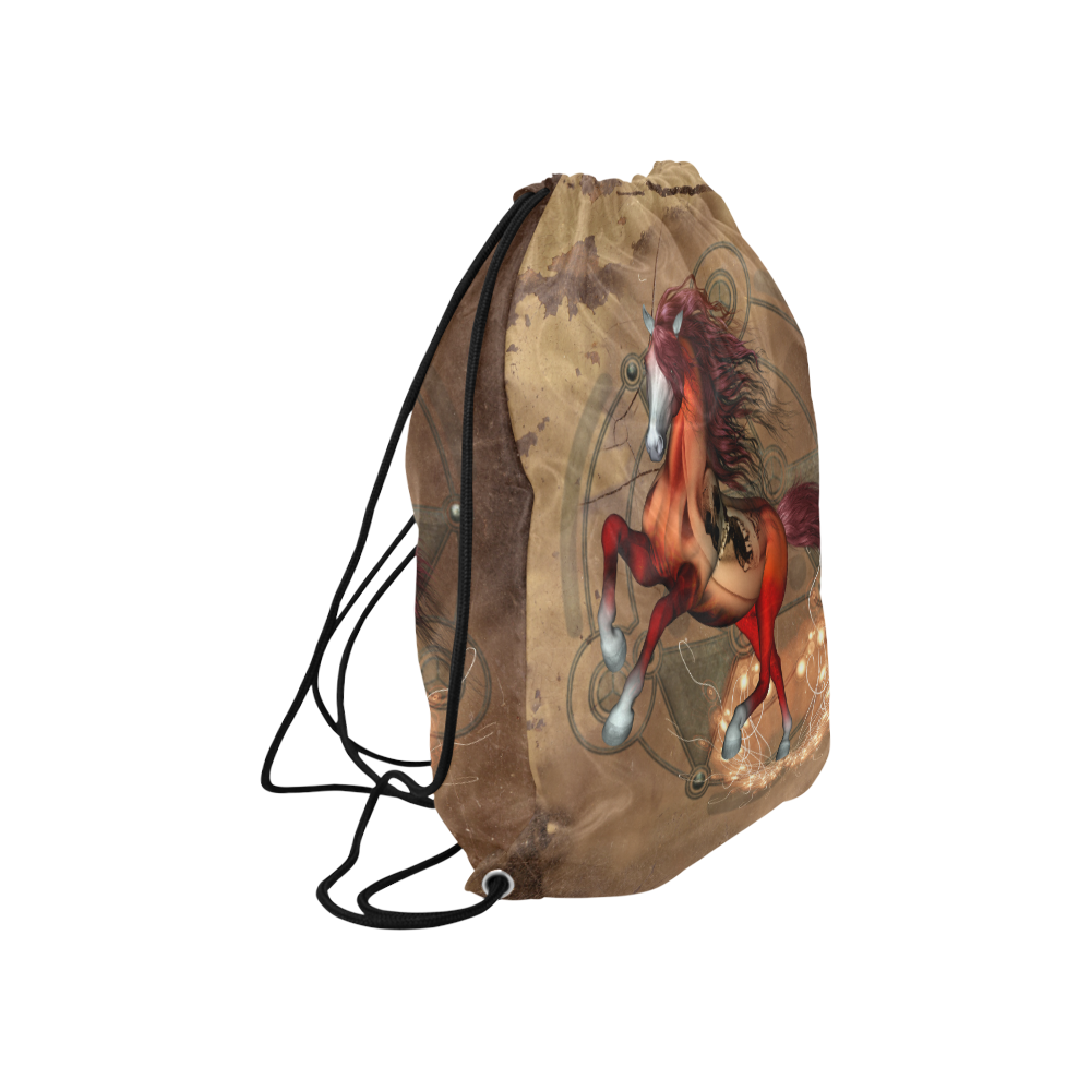 Wonderful horse with skull, red colors Large Drawstring Bag Model 1604 (Twin Sides)  16.5"(W) * 19.3"(H)