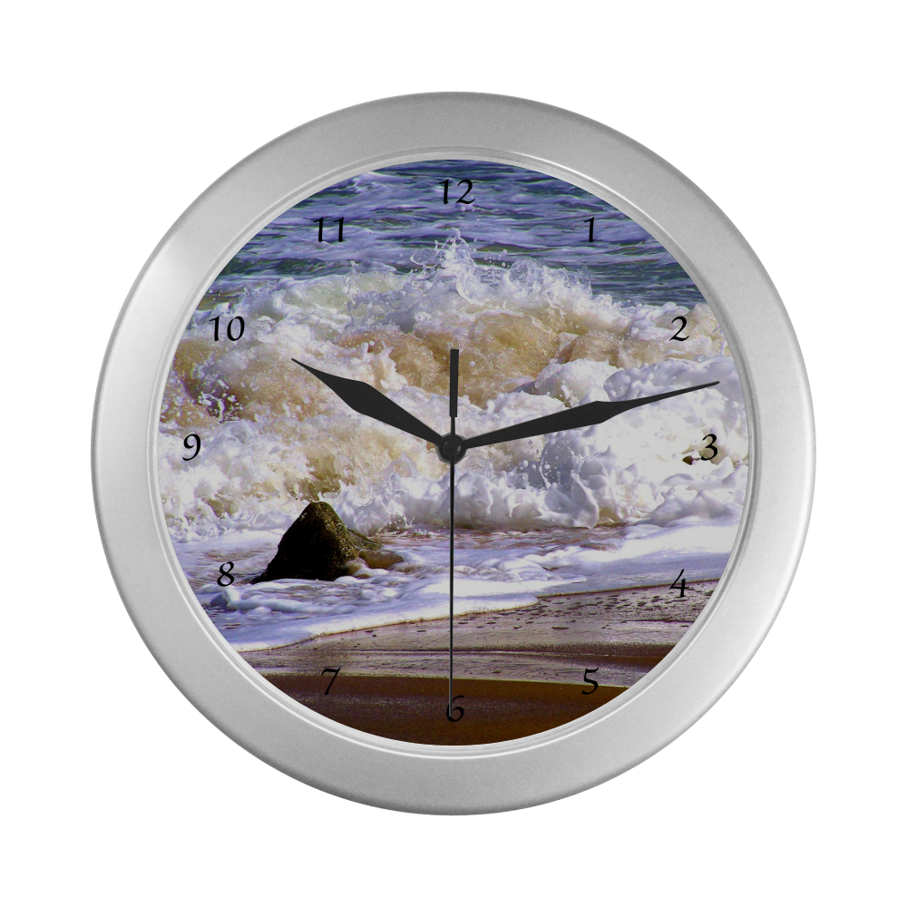 Waves on the shore Silver Color Wall Clock
