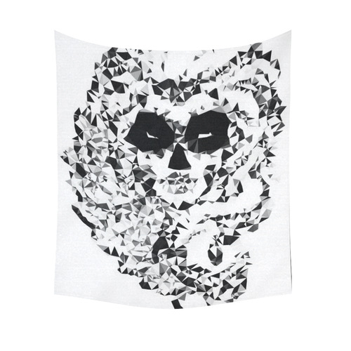 Sugar Skull Black White Low Poly Geometric Cotton Linen Wall Tapestry 51"x 60"