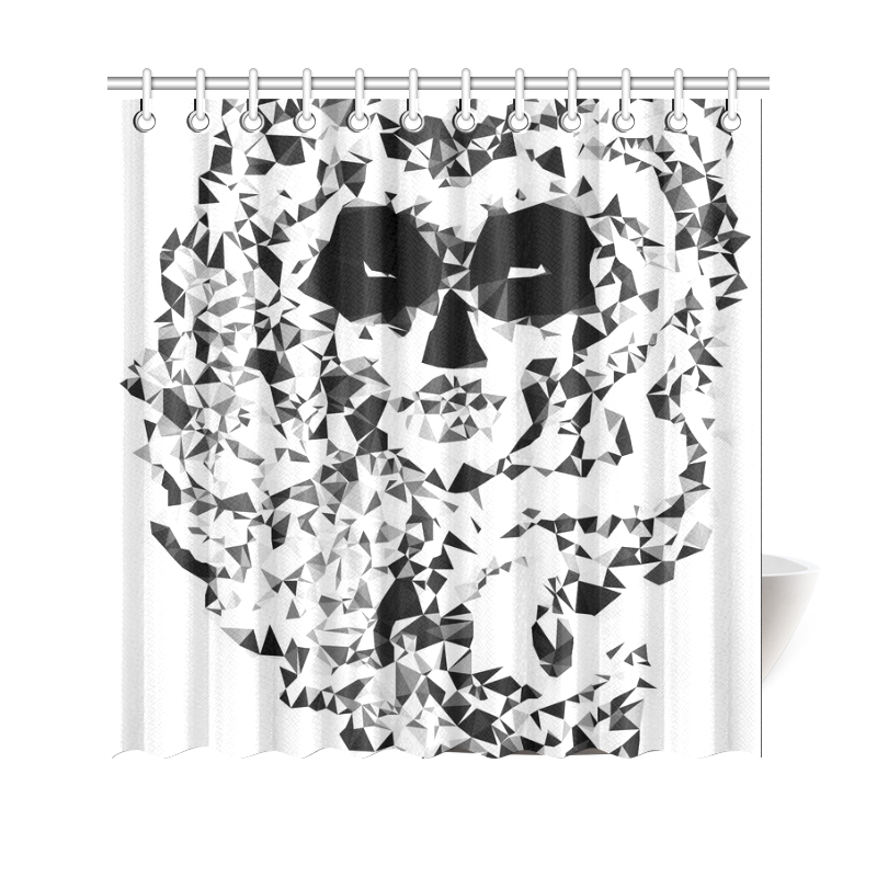 Sugar Skull Black White Low Poly Geometric Shower Curtain 69"x70"