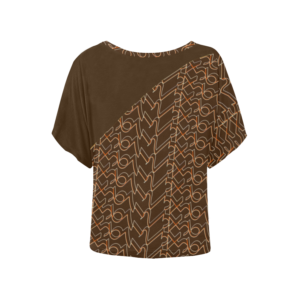NUMBERS Collection Women 1234567  Batwing Sleeved Blouse Tee Luxury Brown Women's Batwing-Sleeved Blouse T shirt (Model T44)