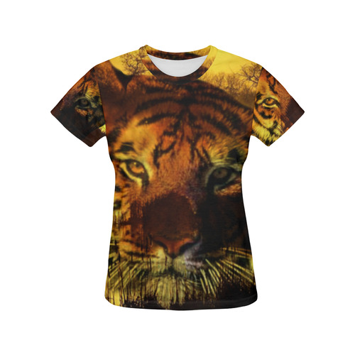 Tiger Face All Over Print T-Shirt for Women (USA Size) (Model T40)