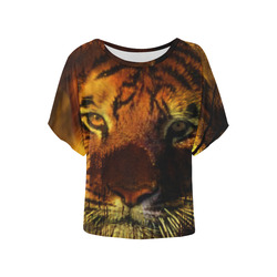 Tiger Face Women's Batwing-Sleeved Blouse T shirt (Model T44)