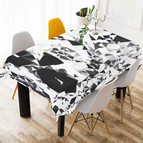 Sugar Skull Black White Low Poly Geometric Cotton Linen Tablecloth 60" x 90"
