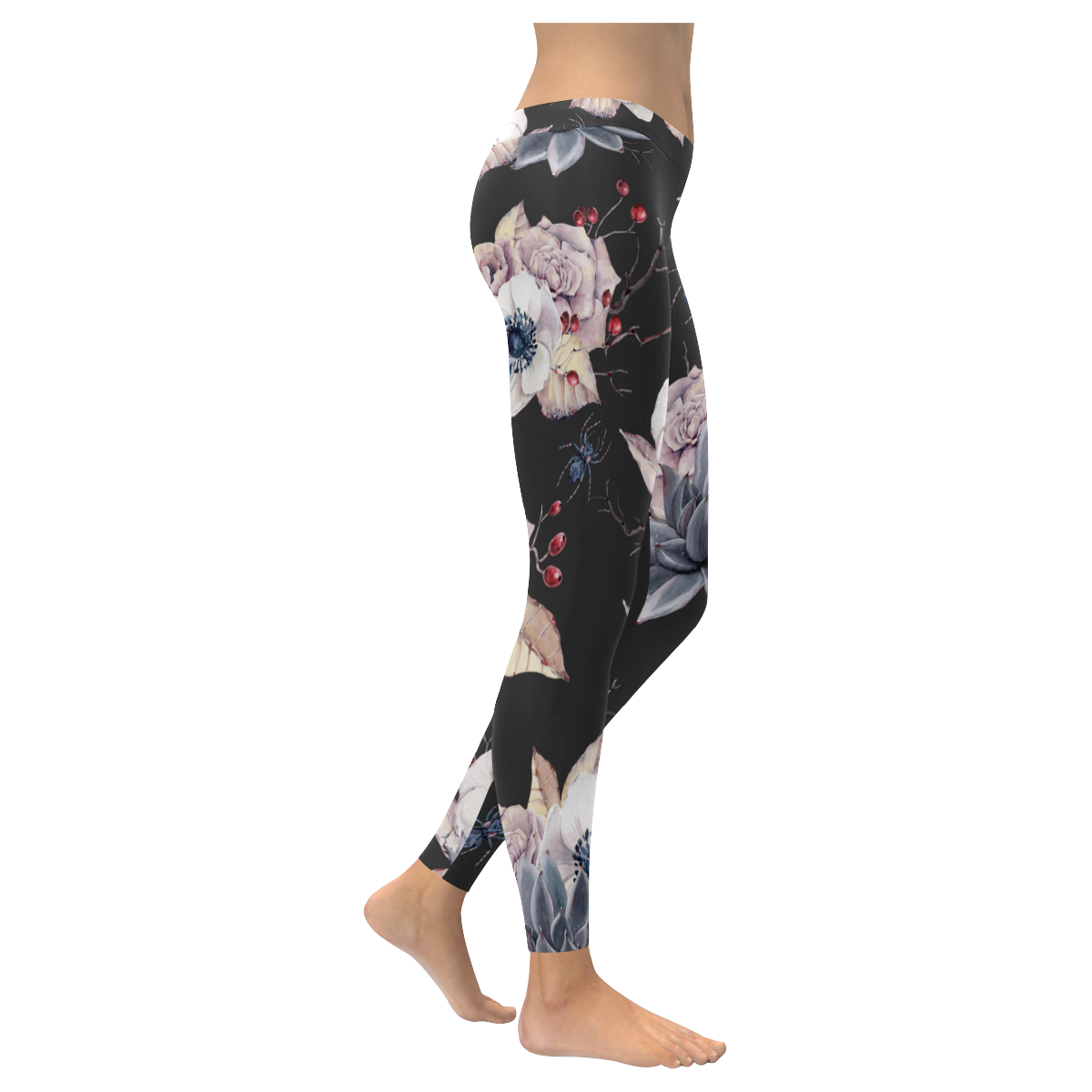 Halloween Floral Women's Low Rise Leggings (Invisible Stitch) (Model L05)