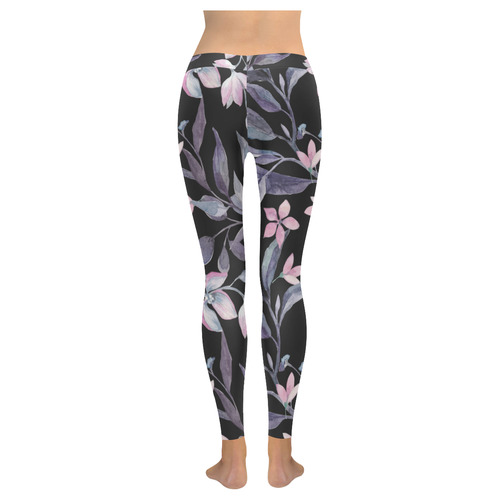 Dark Floral Women's Low Rise Leggings (Invisible Stitch) (Model L05)