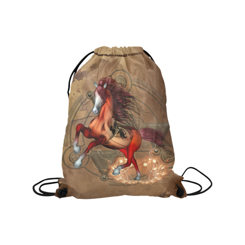 Wonderful horse with skull, red colors Medium Drawstring Bag Model 1604 (Twin Sides) 13.8"(W) * 18.1"(H)