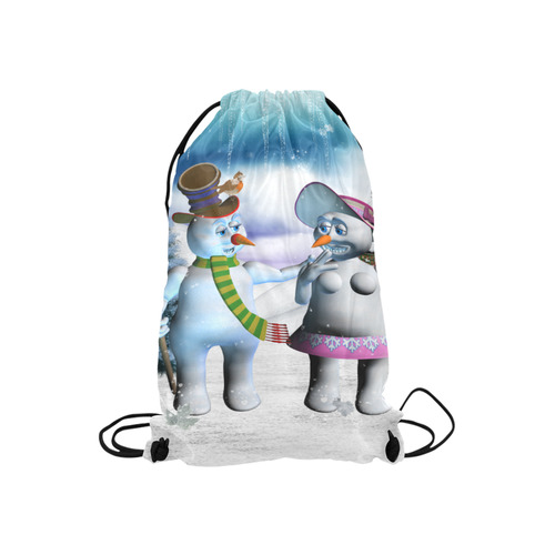 Funny snowman and snow women Small Drawstring Bag Model 1604 (Twin Sides) 11"(W) * 17.7"(H)
