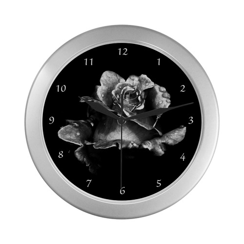 black rose clock Silver Color Wall Clock
