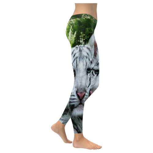 White Tiger Women's Low Rise Leggings (Invisible Stitch) (Model L05)