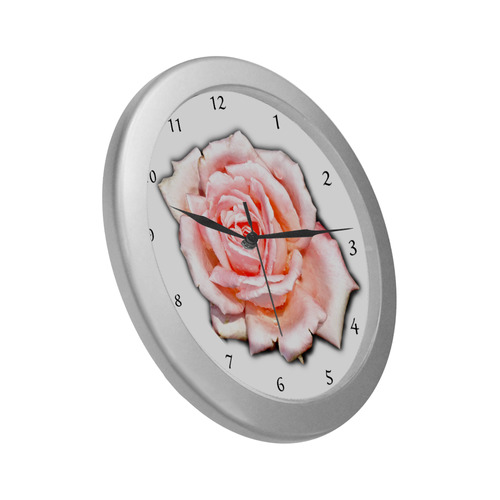 pink rose clock Silver Color Wall Clock