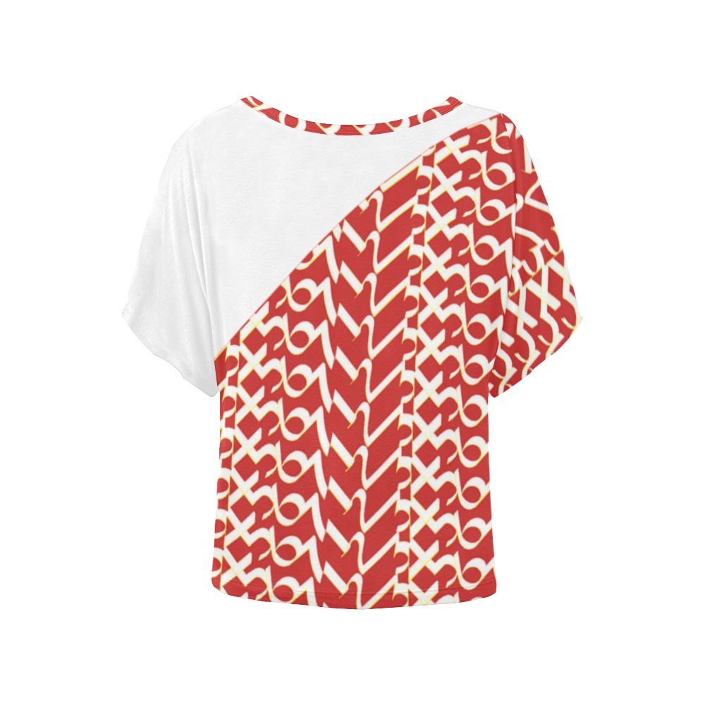 NUMBERS Collection Women 1234567  Batwing Sleeved Blouse Tee Red/wht Women's Batwing-Sleeved Blouse T shirt (Model T44)