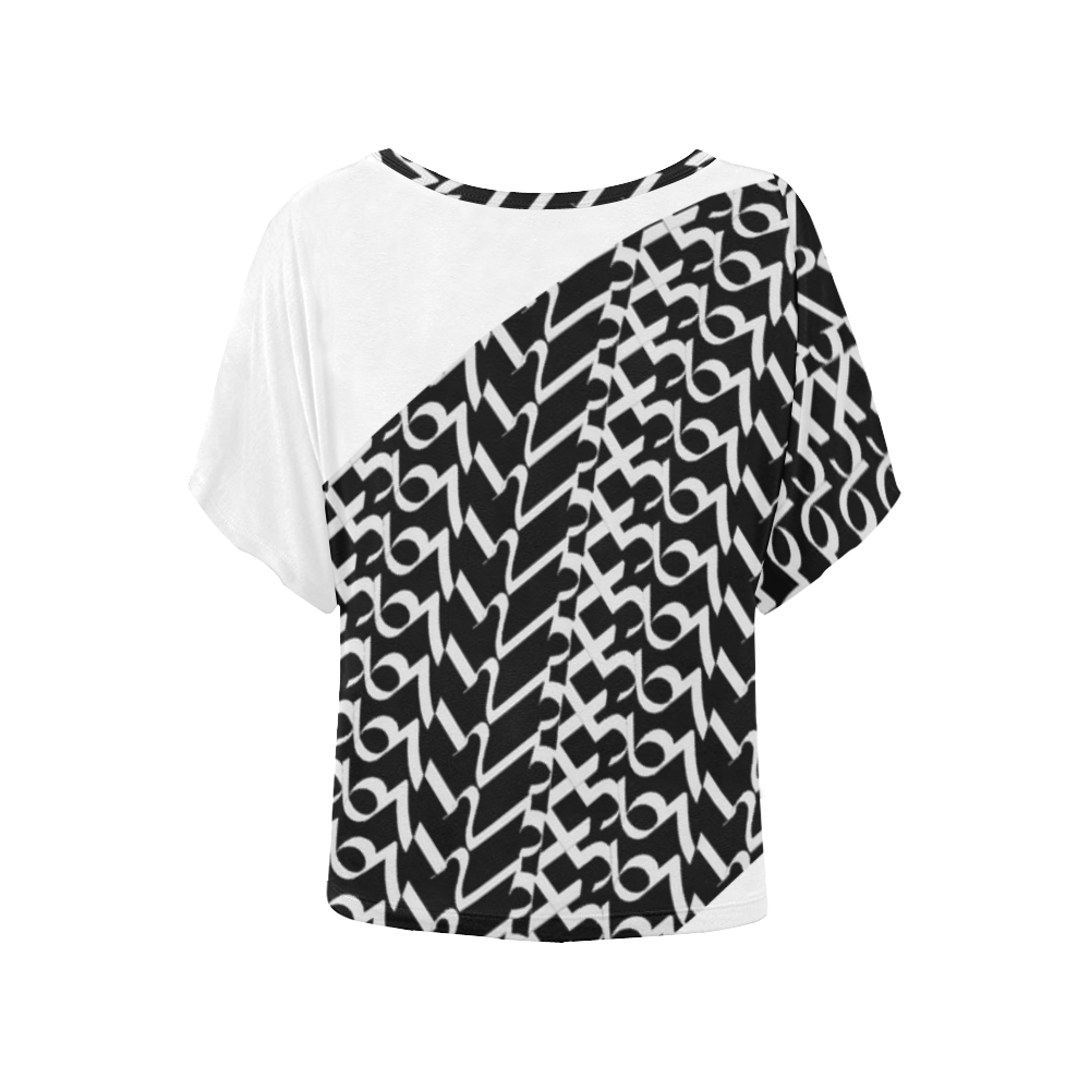 NUMBERS Collection Women 1234567  Batwing Sleeved Blouse Tee Blk/wht Women's Batwing-Sleeved Blouse T shirt (Model T44)