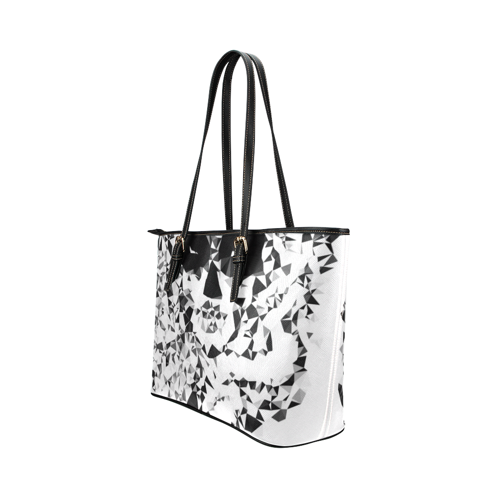 Sugar Skull Black White Low Poly Geometric Leather Tote Bag/Large (Model 1651)