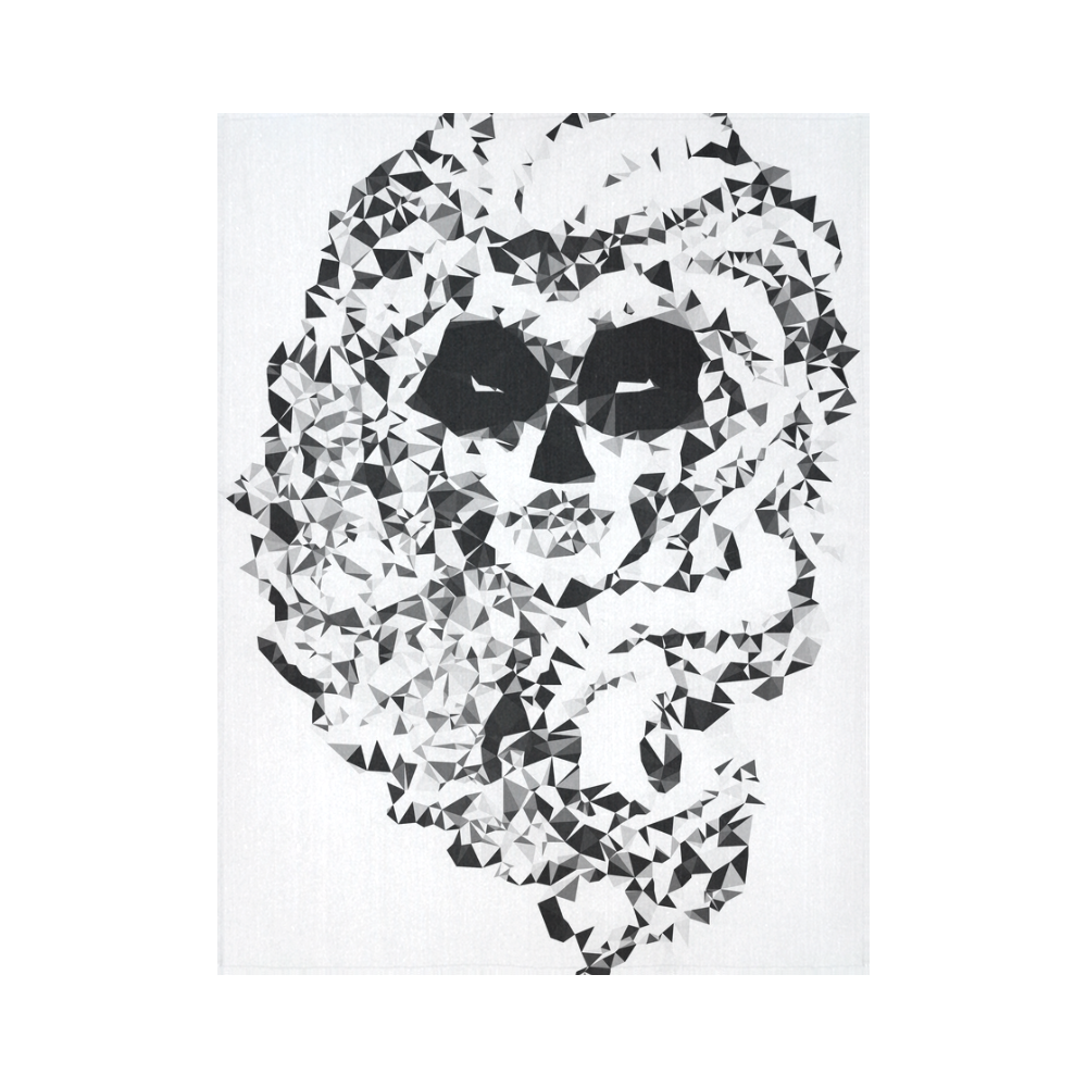 Sugar Skull Black White Low Poly Geometric Cotton Linen Wall Tapestry 60"x 80"