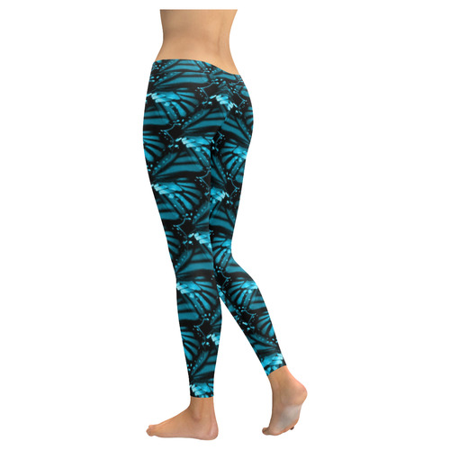 Blue Butterfly Wings Women's Low Rise Leggings (Invisible Stitch) (Model L05)