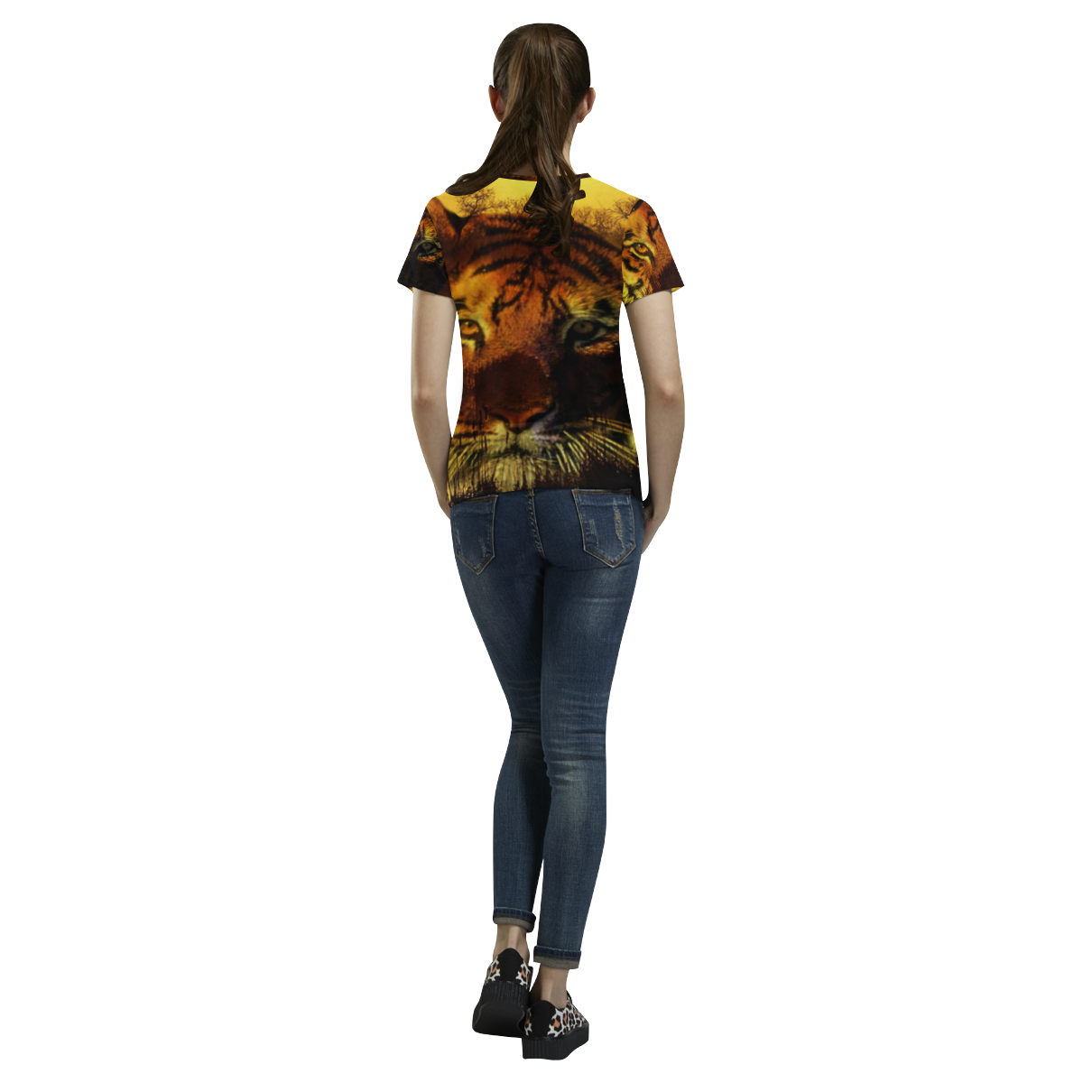 Tiger Face All Over Print T-Shirt for Women (USA Size) (Model T40)