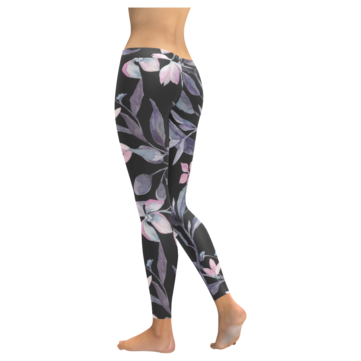 Dark Floral Women's Low Rise Leggings (Invisible Stitch) (Model L05)