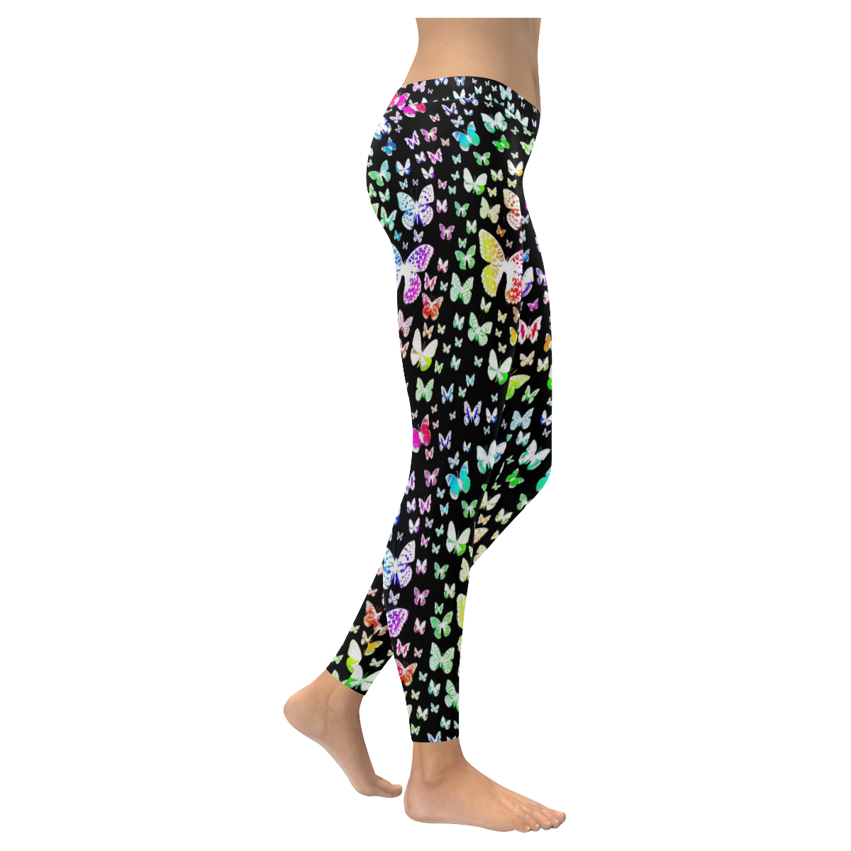 Rainbow Butterflies Women's Low Rise Leggings (Invisible Stitch) (Model L05)