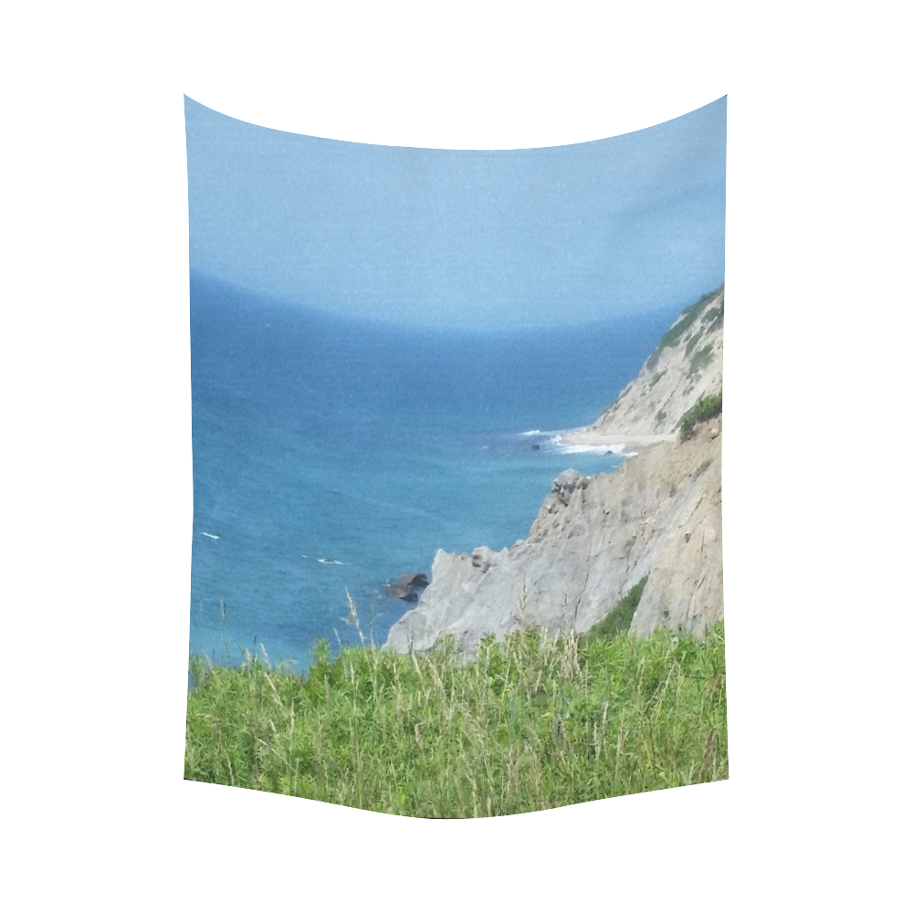 Block Island Bluffs - Block Island, Rhode Island Cotton Linen Wall Tapestry 60"x 80"