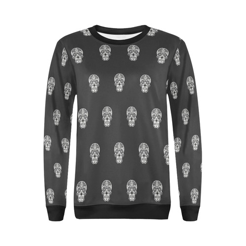 skull pattern bw All Over Print Crewneck Sweatshirt for Women (Model H18)