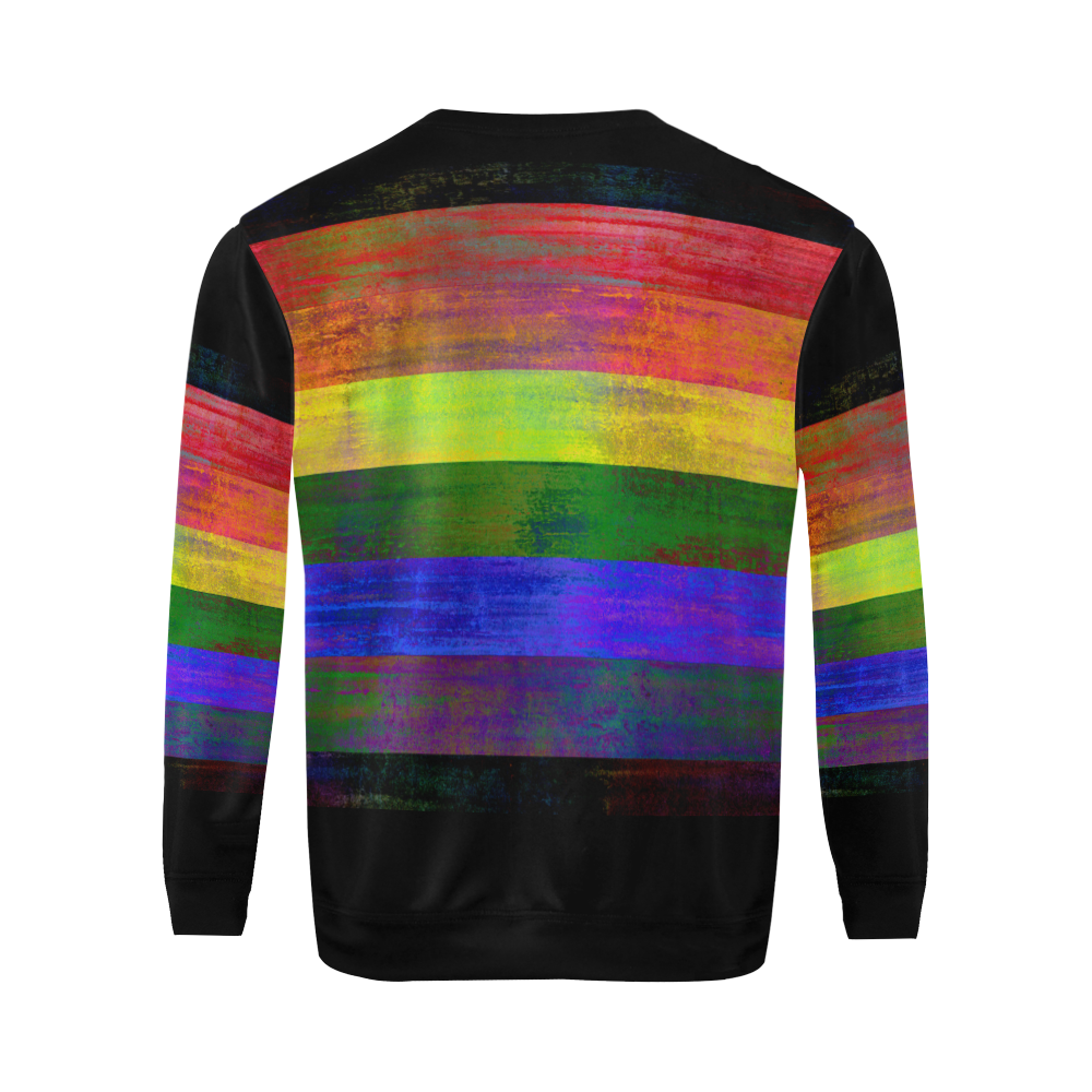 Rainbow Flag Colored Stripes Dark Grunge All Over Print Crewneck Sweatshirt for Men/Large (Model H18)