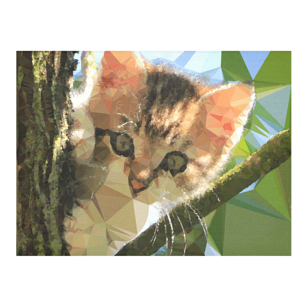 Kitten In Tree Low Poly Triangles Cotton Linen Tablecloth 52"x 70"