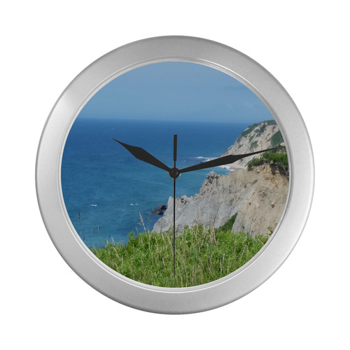 Block Island Bluffs - Block Island, Rhode Island Silver Color Wall Clock