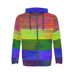 Rainbow Flag Colored Stripes Dark Grunge All Over Print Full Zip Hoodie for Men (Model H14)